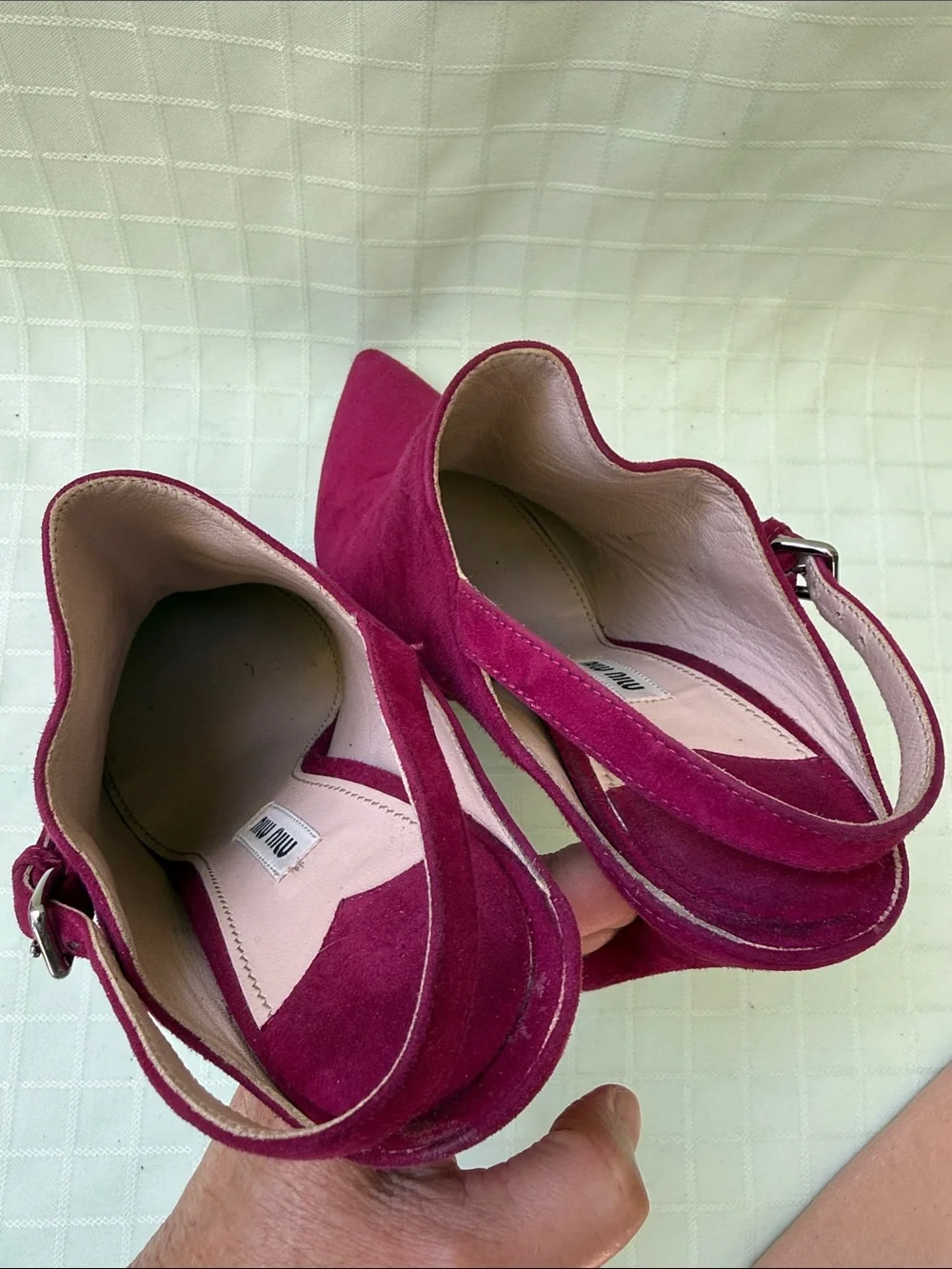 Miu Miu Magenta Suede Pointed-Toe Slingback Heels with Dust Bag
